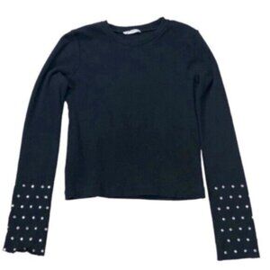 Zara Trafaluc Black Rhinestone Ribbed Knit Crew Neck Dressy Sweater Small